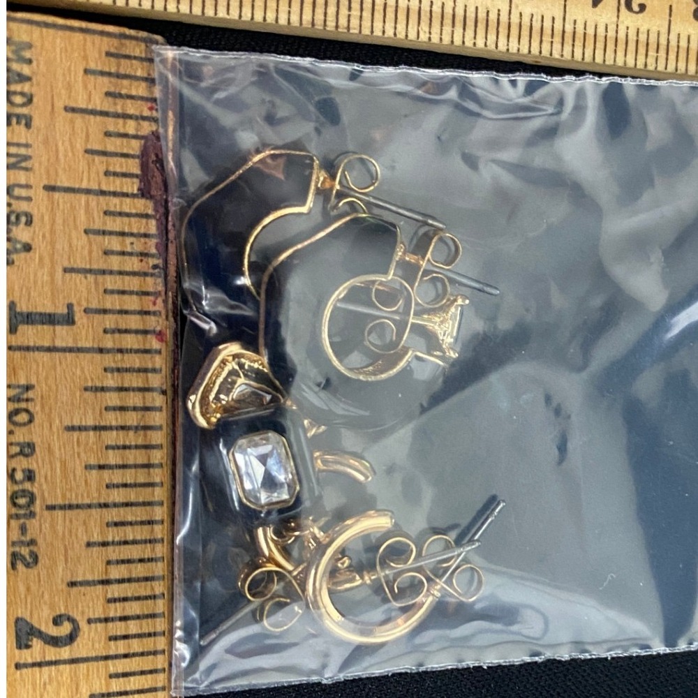 Gold Tone Hoop Earrings and Studs Set‎ with Square Gem Accent